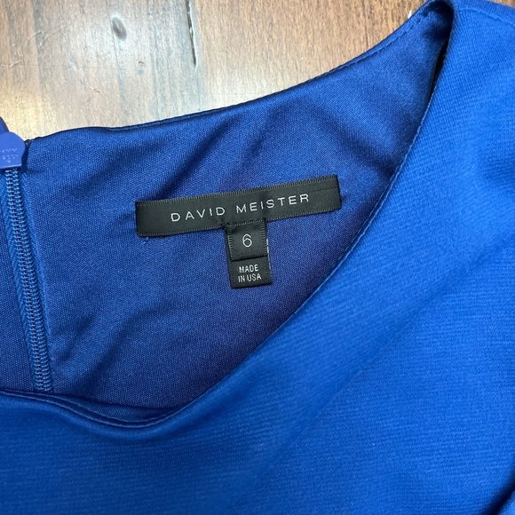 David Meister Sheath Dress Blue Size 6 Belted Ruffle Business Chic Sleek EUC - Picture 4 of 16